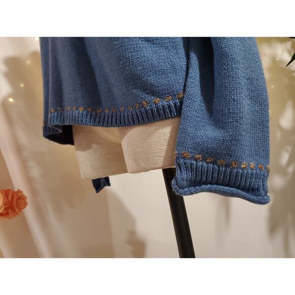 Vtg Christopher & Banks Hand Embroidered Moose Sweater Size XL Cabin Wool Blue - Picture 7 of 12